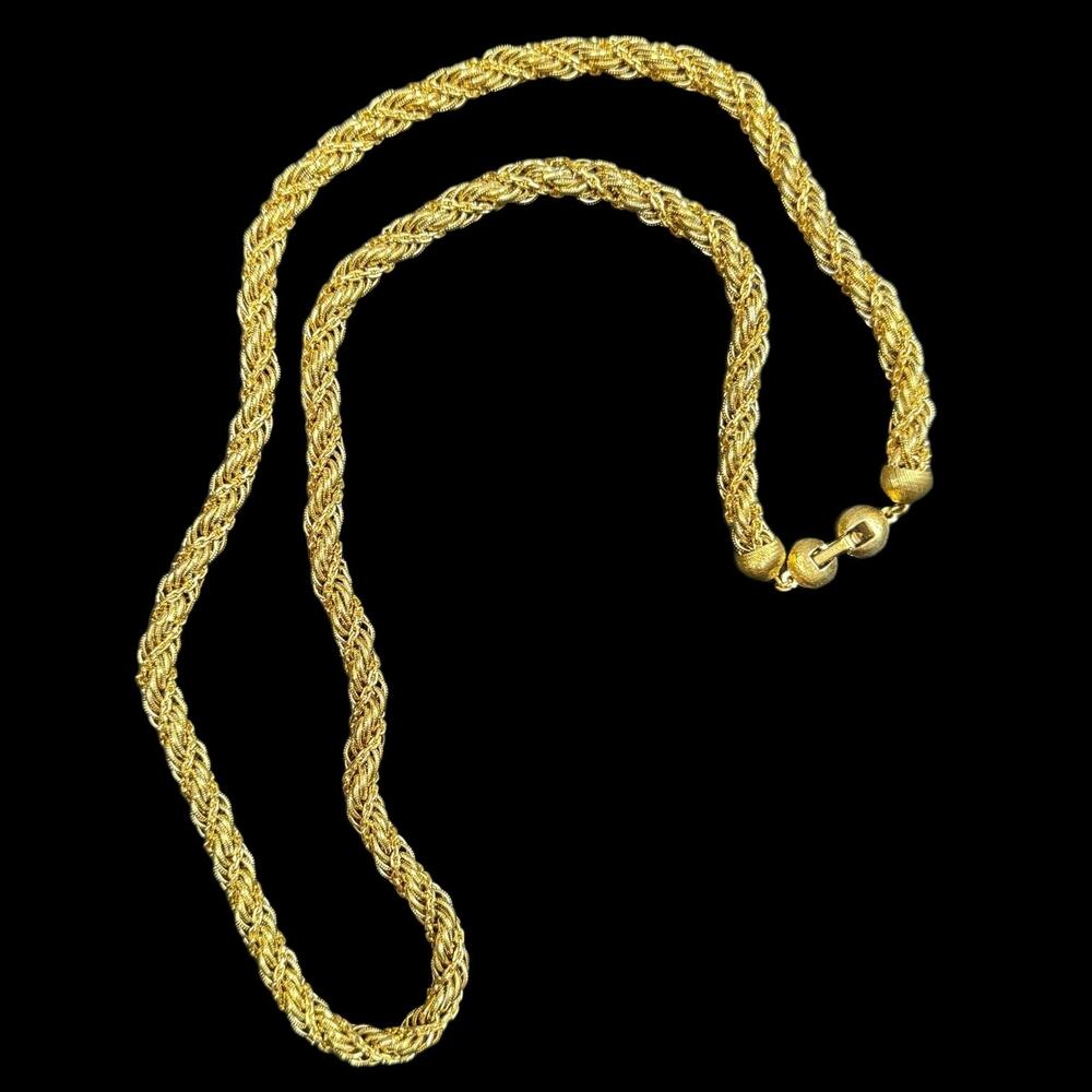 Vintage Monet Signed Double Twisted Rope Chain Necklace Gold Tone Thick Mod Wife